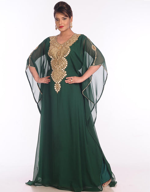 Muslimah Bottle Green Georgette Hand Embroidery Party Wear Kaftan