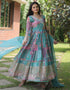 Traditional Function Wear Russian Silk Readymade Gown With Dupatta Sky Russian Silk Gown Back View