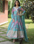 Traditional Function Wear Russian Silk Readymade Gown With Dupatta Sky Russian Silk Gown Front View