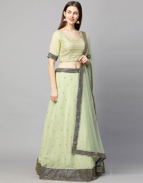 Designer Wedding Wear Heavy Georgette Lehenga Choli Collection Green Georgette Lehenga Choli Close-up View