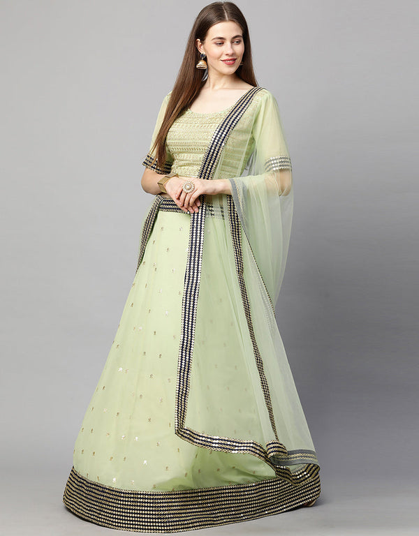 Designer Wedding Wear Heavy Georgette Lehenga Choli Collection Green Georgette Lehenga Choli Front View