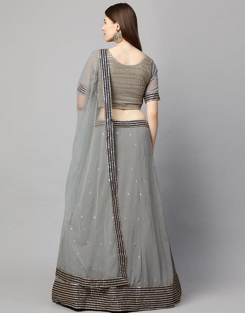 Designer Wedding Wear Heavy Georgette Lehenga Choli Collection Grey Georgette Lehenga Choli Back View