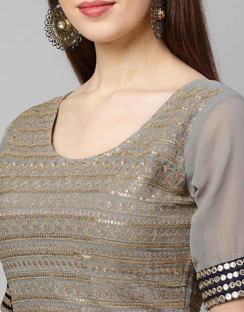 Designer Wedding Wear Heavy Georgette Lehenga Choli Collection Grey Georgette Lehenga Choli Front View