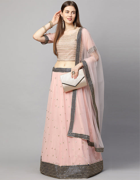 Designer Wedding Wear Heavy Georgette Lehenga Choli Collection Pink Georgette Lehenga Choli Close-up View