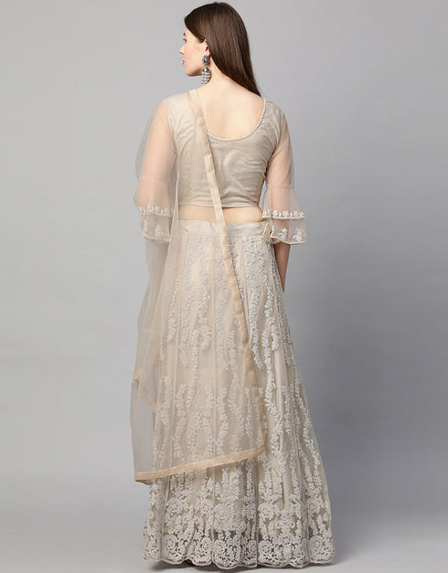 Designer Wedding Wear Heavy Net Lehenga Choli Collection Off White Net Lehenga Choli Close-up View