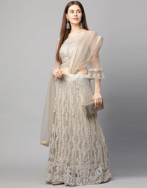 Designer Wedding Wear Heavy Net Lehenga Choli Collection Off White Net Lehenga Choli Back View