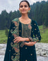 Designer Party Wear Velvet Salwar Suit Collection Aqua Blue Velvet Pant Straight Close-up View