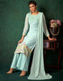 Traditional Function Wear Heavy Salwar Suit Collection Sky Pure Viscos Bemberg Gorgette Palazzo Straight Close-up View