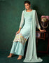 Traditional Function Wear Heavy Salwar Suit Collection Sky Pure Viscos Bemberg Gorgette Palazzo Straight Front View