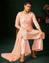 Traditional Function Wear Heavy Salwar Suit Collection Peach Pure Viscos Bemberg Gorgette Palazzo Straight Close-up View