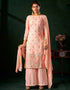 Traditional Function Wear Heavy Salwar Suit Collection Peach Pure Viscos Bemberg Gorgette Palazzo Straight Front View