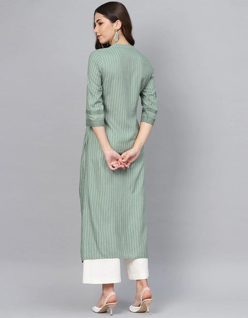 Traditional Function Wear Heavy Rayon Readymade Kurti With Bottom Collection Sea Green Rayon Palazzo Straight Back View