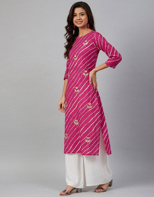 Traditional Function Wear Heavy Rayon Readymade Kurti With Bottom Collection Pink Rayon Palazzo Straight Close-up View