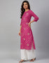Traditional Function Wear Heavy Rayon Readymade Kurti With Bottom Collection Pink Rayon Palazzo Straight Close-up View