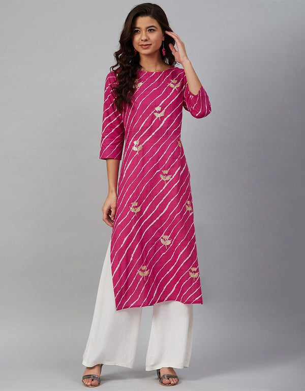 Traditional Function Wear Heavy Rayon Readymade Kurti With Bottom Collection Pink Rayon Palazzo Straight Front View