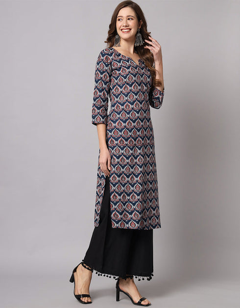 Traditional Function Wear Heavy Rayon Readymade Kurti With Bottom Collection Multi Rayon Palazzo Straight Close-up View