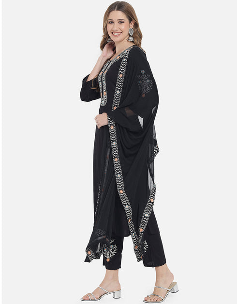 Traditional Function Wear Heavy Rayon Readymade Salwar Suit Collection Black Rayon Pant Straight Back View