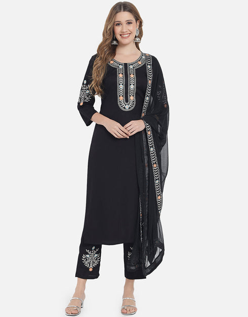 Traditional Function Wear Heavy Rayon Readymade Salwar Suit Collection Black Rayon Pant Straight Front View