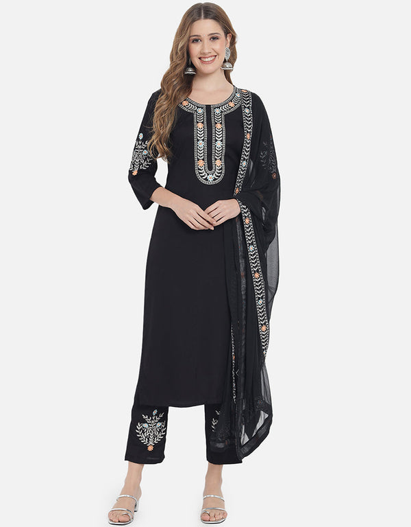 Traditional Function Wear Heavy Rayon Readymade Salwar Suit Collection Black Rayon Pant Straight Front View