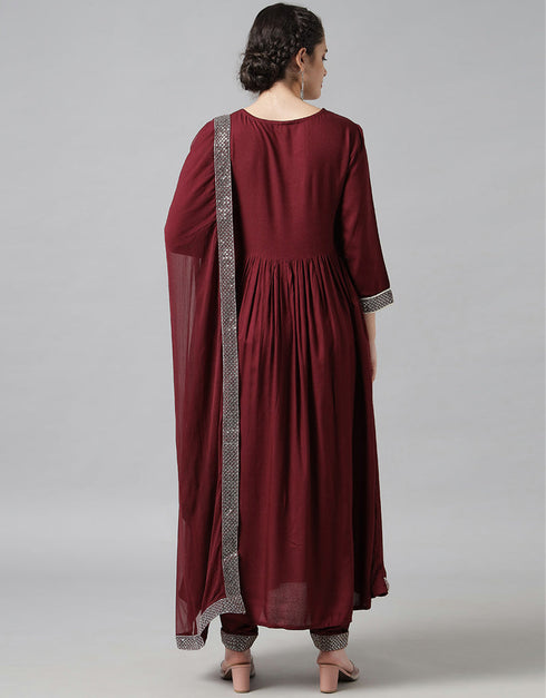 Traditional Function Wear Heavy Rayon Readymade Salwar Suit Collection Maroon Rayon Pant Straight Side View