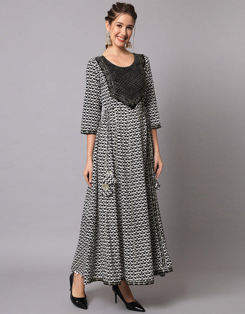 Traditional Function Wear Heavy Rayon Readymade Salwar Suit Collection Black And White Rayon Pant Straight Back View