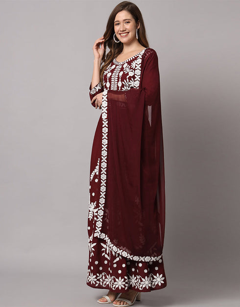 Traditional Function Wear Heavy Rayon Readymade Salwar Suit Collection Wine Rayon Pant Straight Back View