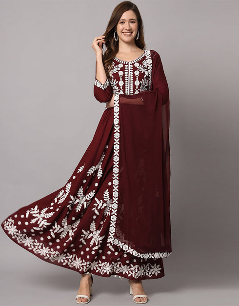 Traditional Function Wear Heavy Rayon Readymade Salwar Suit Collection Wine Rayon Pant Straight Front View