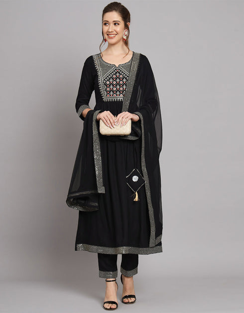 Traditional Function Wear Heavy Rayon Readymade Salwar Suit Collection Black Rayon Pant Straight Close-up View