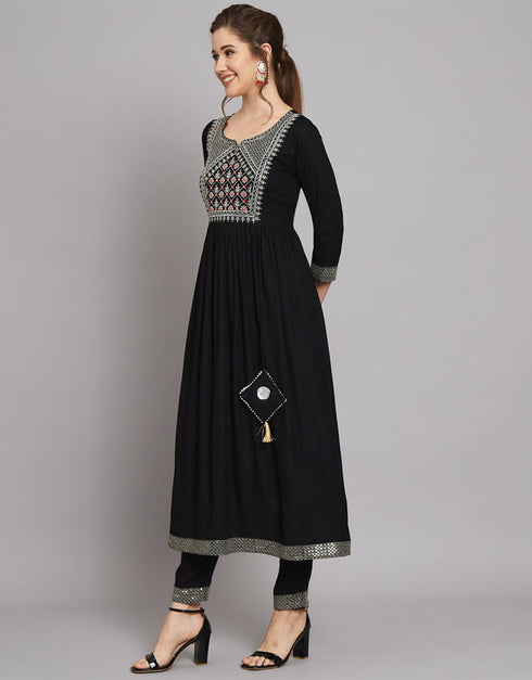 Traditional Function Wear Heavy Rayon Readymade Salwar Suit Collection Black Rayon Pant Straight Back View