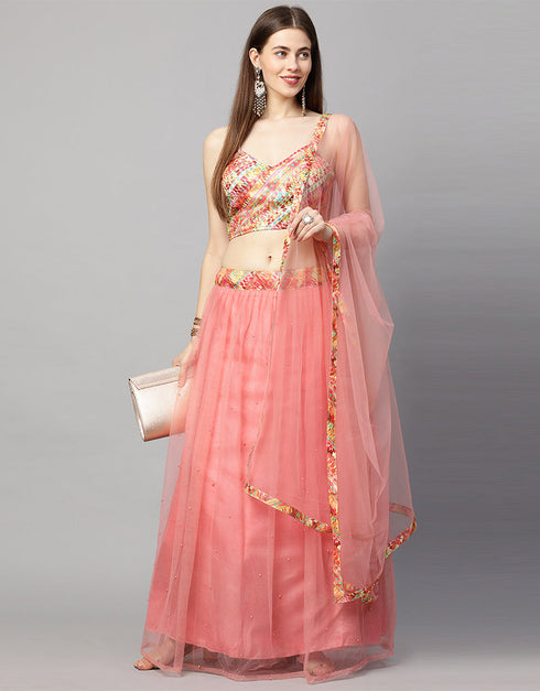 Designer Wedding Wear Heavy Net Lehenga Choli Collection Pink Net Lehenga Choli Back View