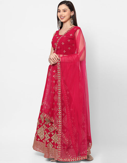 Designer Wedding Wear Heavy Georgette Lehenga Choli Collection Magenta Georgette Lehenga Choli Back View