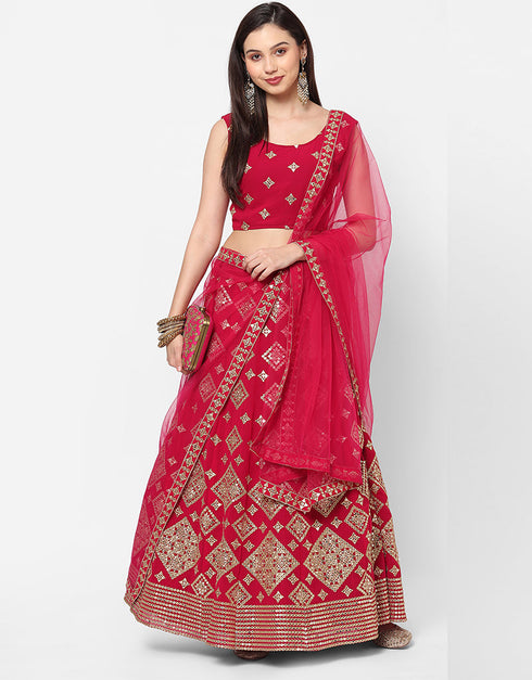 Designer Wedding Wear Heavy Georgette Lehenga Choli Collection Magenta Georgette Lehenga Choli Front View
