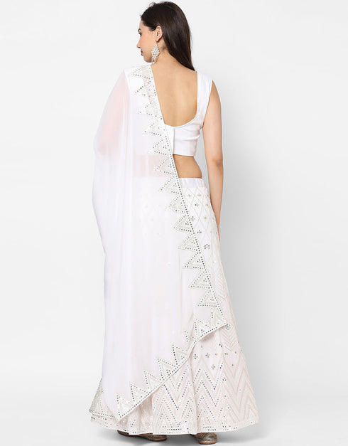 Designer Wedding Wear Heavy Georgette Lehenga Choli Collection White Georgette Lehenga Choli Close-up View