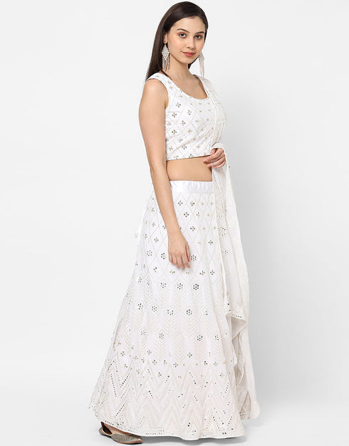 Designer Wedding Wear Heavy Georgette Lehenga Choli Collection White Georgette Lehenga Choli Back View