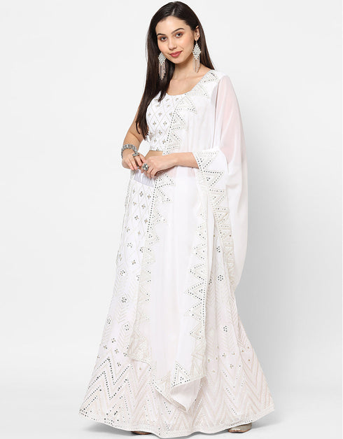 Designer Wedding Wear Heavy Georgette Lehenga Choli Collection White Georgette Lehenga Choli Front View