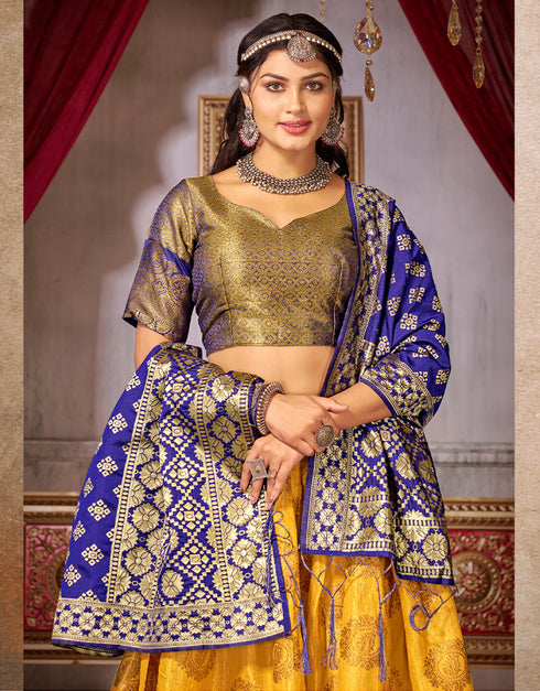 Traditional Function Wear Heavy Jacquard Silk Lehenga Choli Collection Multi Fancy Jaquard Silk Lehenga Choli Close-up View