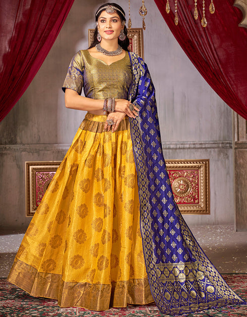 Traditional Function Wear Heavy Jacquard Silk Lehenga Choli Collection Multi Fancy Jaquard Silk Lehenga Choli Front View