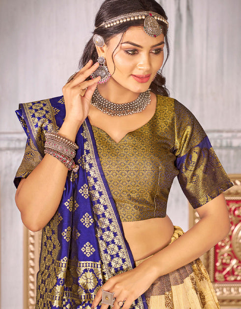 Traditional Function Wear Heavy Jacquard Silk Lehenga Choli Collection Multi Fancy Jaquard Silk Lehenga Choli Close-up View