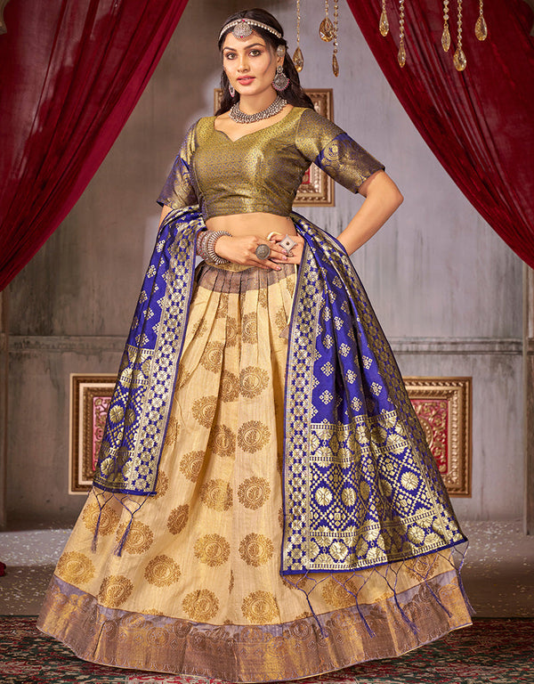 Traditional Function Wear Heavy Jacquard Silk Lehenga Choli Collection Multi Fancy Jaquard Silk Lehenga Choli Front View