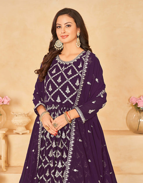 Traditional Function Wear Heavy Faux Georgette Salwar Suit Collection Purple Faux Georgette Pant Anarkali Back View