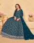 Traditional Function Wear Heavy Faux Georgette Salwar Suit Collection Teal Faux Georgette Pant Anarkali Close-up View