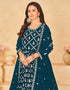 Traditional Function Wear Heavy Faux Georgette Salwar Suit Collection Teal Faux Georgette Pant Anarkali Back View