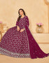 Traditional Function Wear Heavy Faux Georgette Salwar Suit Collection Maroon Faux Georgette Pant Anarkali Close-up View