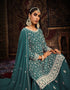 Traditional Function Wear Heavy Faux Georgette Salwar Suit Collection Teal Faux Georgette Pant Straight Close-up View