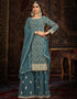 Traditional Function Wear Heavy Faux Georgette Salwar Suit Collection Teal Faux Georgette Pant Straight Front View