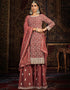 Traditional Function Wear Heavy Faux Georgette Salwar Suit Collection Peach Faux Georgette Pant Straight Front View