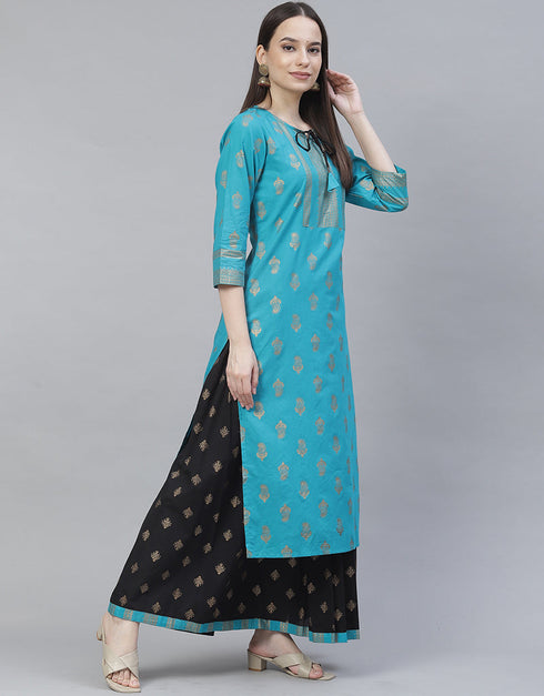 Traditional Function Wear Heavy Rayon Readymade Suit Collection Sky Rayon Palazzo Straight Close-up View