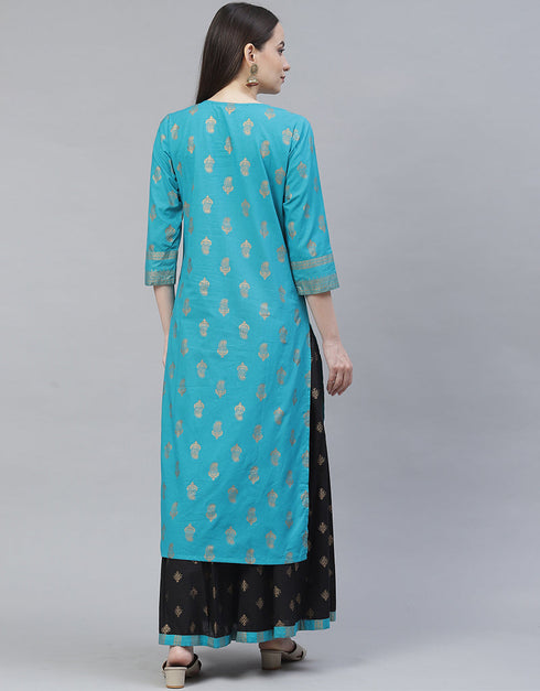 Traditional Function Wear Heavy Rayon Readymade Suit Collection Sky Rayon Palazzo Straight Back View