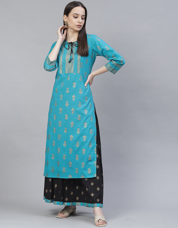 Traditional Function Wear Heavy Rayon Readymade Suit Collection Sky Rayon Palazzo Straight Front View