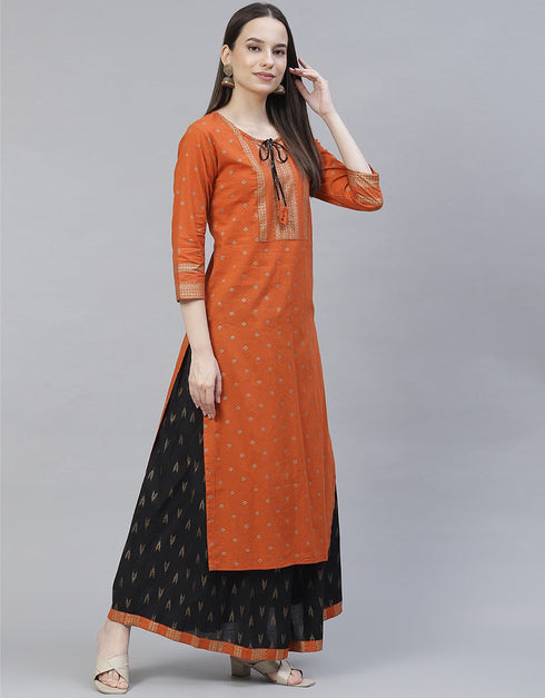 Traditional Function Wear Heavy Rayon Readymade Suit Collection Orange Rayon Palazzo Straight Close-up View